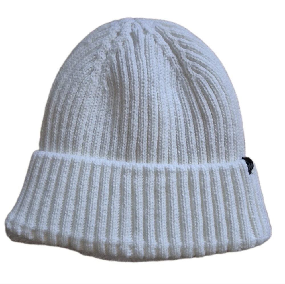 Hot Paws White Ribbed Knit Cuffed Beanie Faux Fur Lining Women's OS